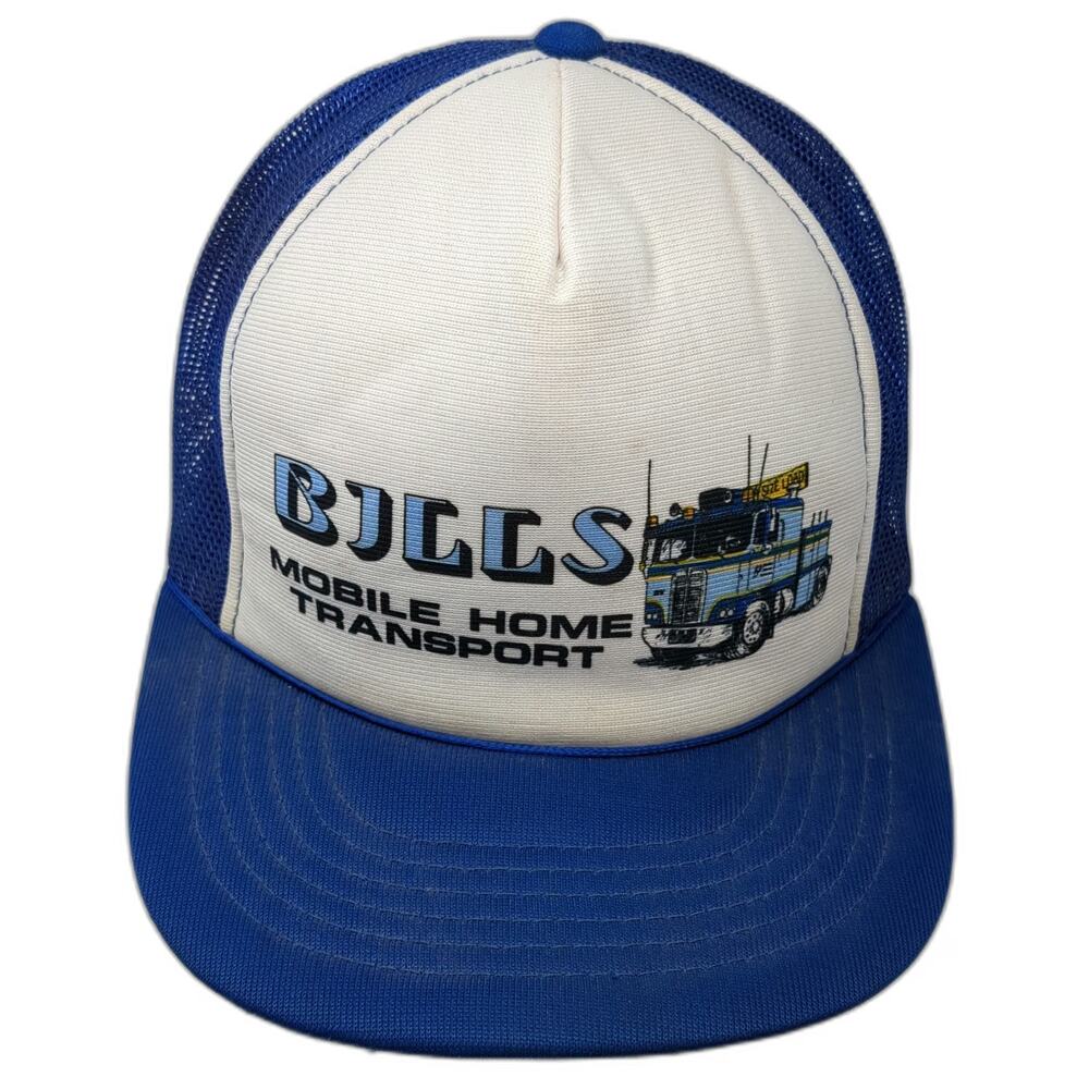 Trucker Hat Blue OSFM Bills Mobile Home Transport Semi Truck Graphic Foam Mesh